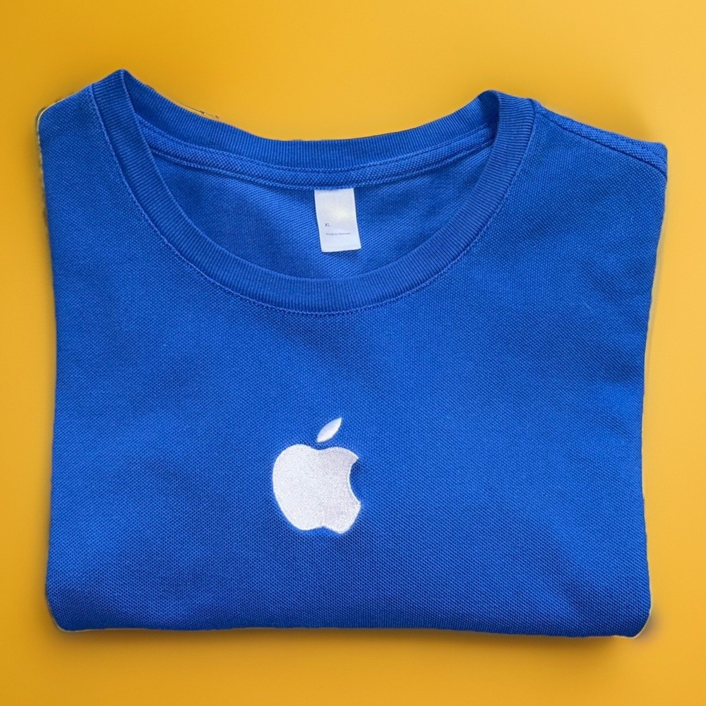 Vintage Apple Employee T Shirt‎ Knit Terry Cotton Blue Embroidered Logo XL 2000s